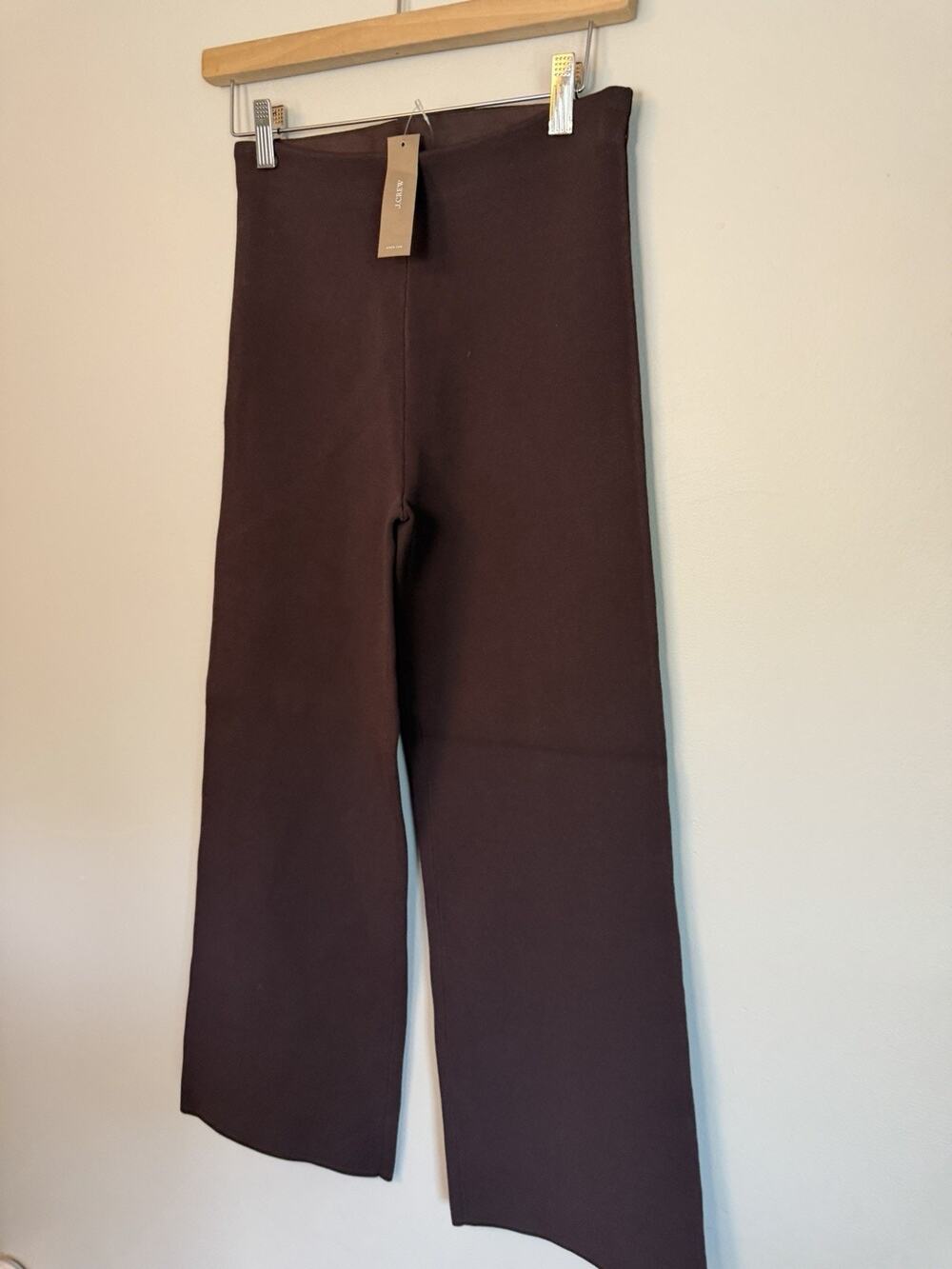 J. Crew Chocolate Brown Ponte Brown Wide Leg High Waisted Pull On Pant XS NWT